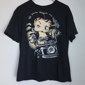 Betty Boop Black Graphic Biker T-Shirt Size M
